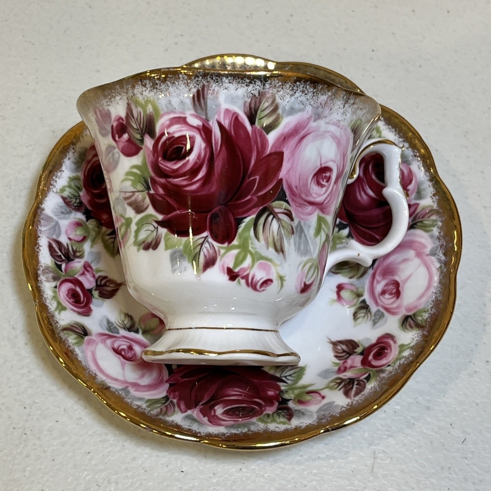 *RARE* Royal Albert Cup & Saucer Summer Bounty Series Ruby Red Pattern Mint Cond